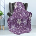thumbnail image 4 of Eggplant Soft Flannel Fleece Throw Blanket, Lilacs with Leaves Sticking out of Them in Soothing Purple Background, Cozy Plush for Indoor and Outdoor Use, 50" x 60", Purple White, by Ambesonne, 4 of 5