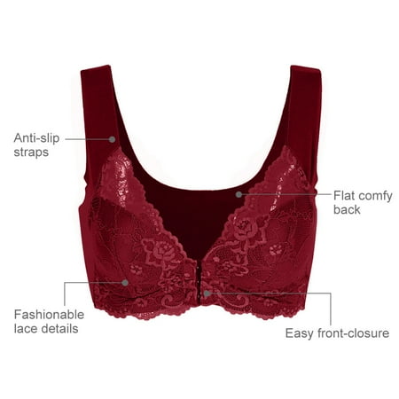 

Spdoo Women‘s Push Up Lace Bra Racerback Bralette Front Closure Padded Wireless Plunge Smoothing Bra Size 32-50 Fits for A to D Cup