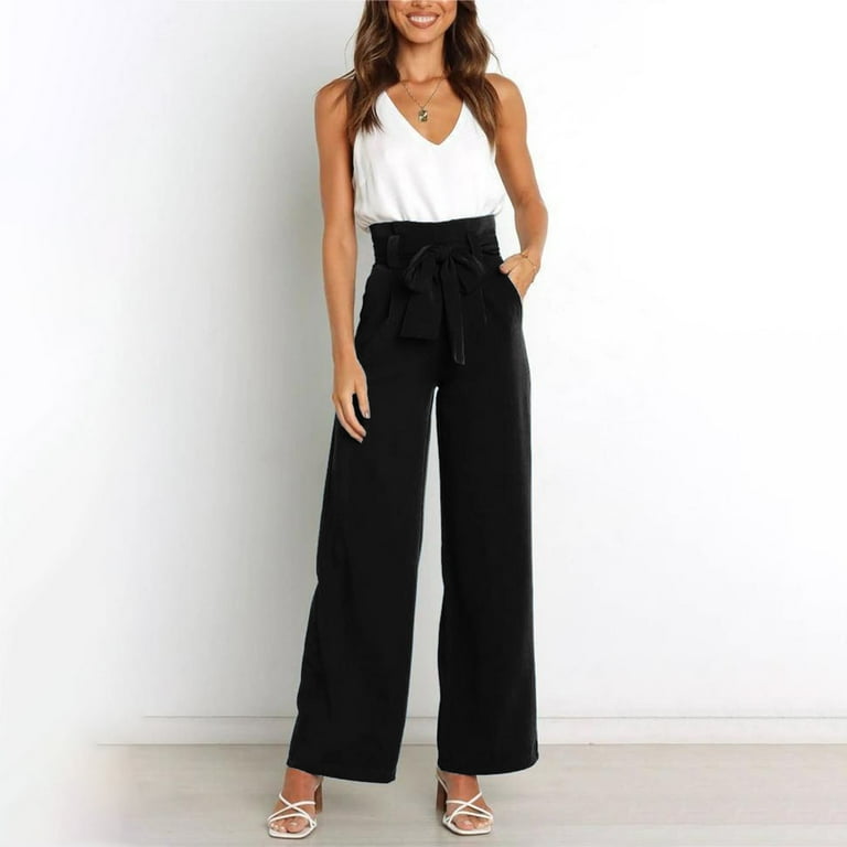 XFLWAM Women's Wide Leg Pants High Elastic Waisted Tie Knot