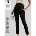 thumbnail image 2 of Bearsland Women's Plus Size Maternity Pants Drawstring Maternity Leggings Over The Belly Stretchy Straight Pregnancy Pants with Pockets 2-Pack, 2 of 7