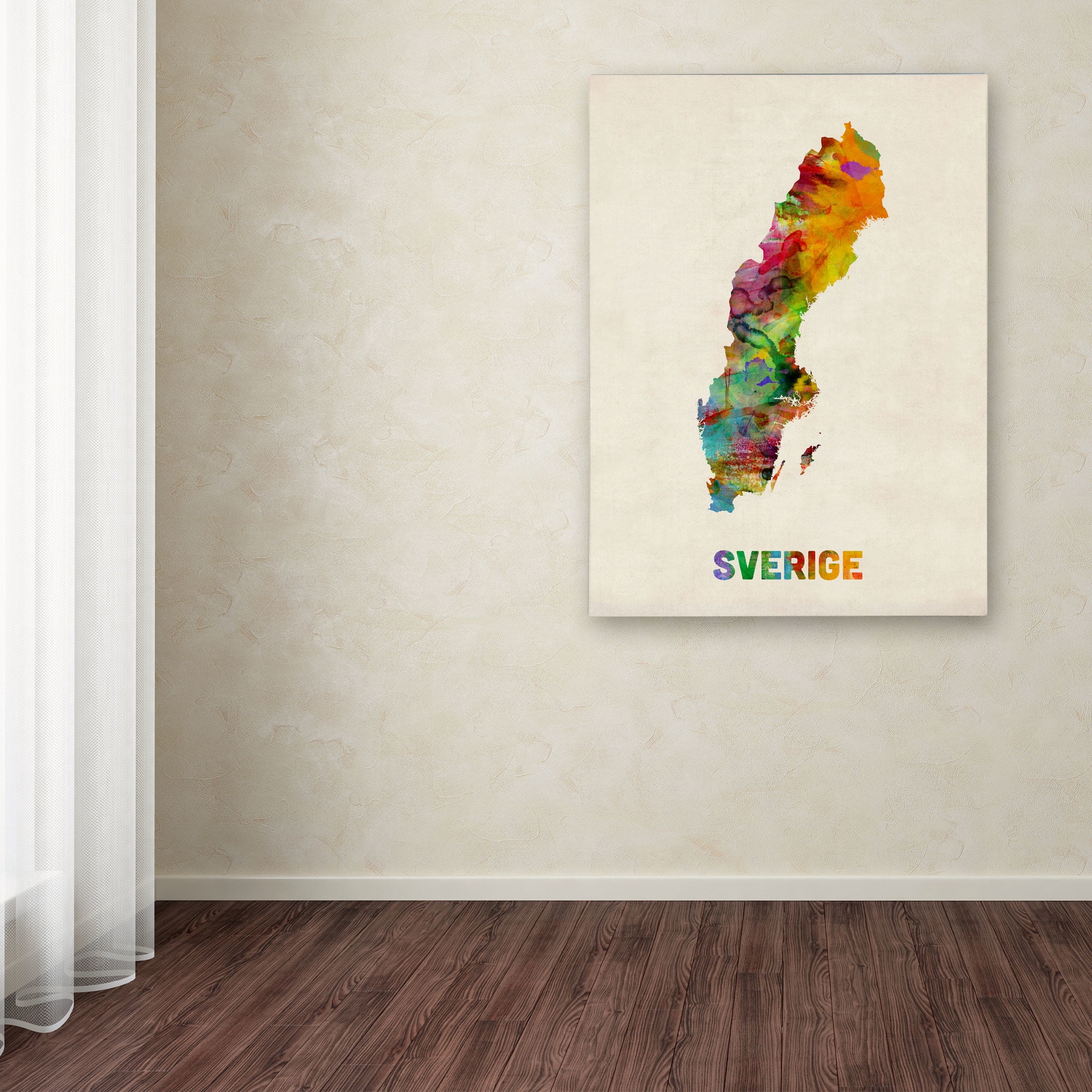 Trademark Fine Art "Sweden Watercolor Map" Canvas Art by Michael Tompsett