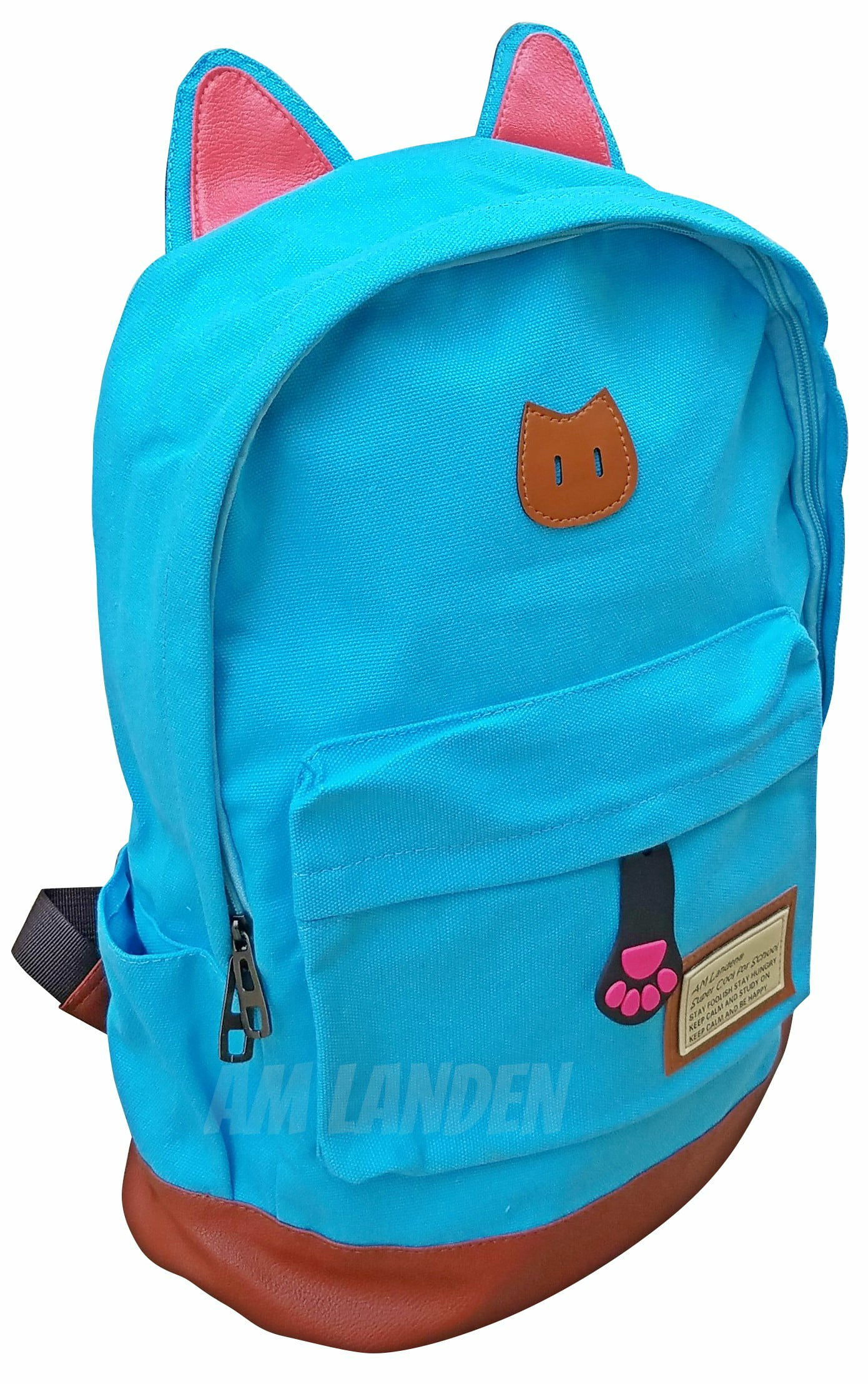 AM Landen Teal Blue Super Cute CAT Ears Backpack School Bag Travel Backpack 