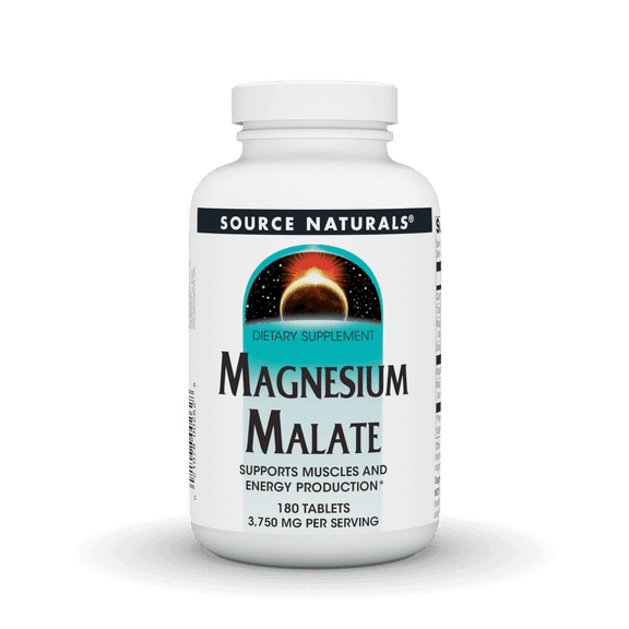 Source Naturals Magnesium Malate - 3750mg per Serving - Essential Magnesium Malic Acid Supplement - 180 Tablets