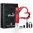thumbnail image 2 of Tirrinia Electric Wine Opener Set, Wine Bottle Cork Remover Accessory Tool Kit with Wine Aerator Pourer,Foil Cutter, Drip Ring and Vacuum Stopper, Perfect Wine Gift, Red, 2 of 4