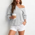 thumbnail image 5 of Mutghys Off the Shoulder Sweatshirt for Women V Neck Solid Color Long Sleeve Pullover Sweater Home Daily Shopping Loose Comfy Fall Sweatshirts S-2XL, 5 of 8