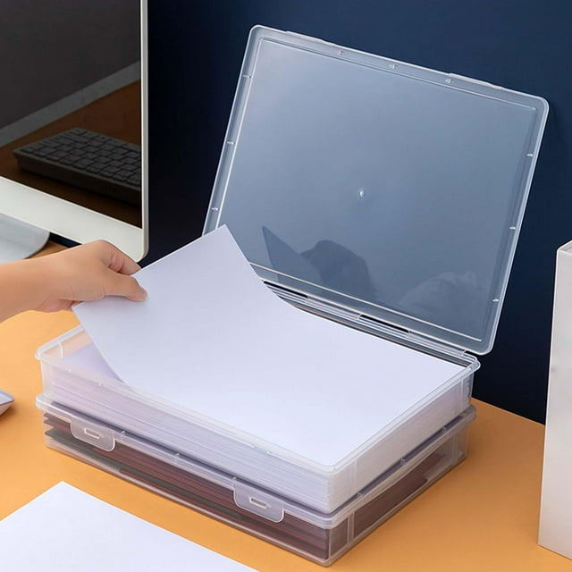 Caja contenedora de archivos, suministros portátiles transparentes a prueba de polvo con organizador de tapa, almacenamiento duradero para sellos perfecl Contenedor de archivos de escritorio