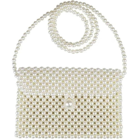 Luxury Pearl Bag Chain Bag Purse Bags, Artificial Pearl Clutch Crossbody Handmade Bags Evening Bags for Party Wedding Bridal Party Travel Prom(White)