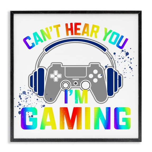 Rainbow Can't Hear You Gaming Black Framed Giclee Art, design by Kim Allen