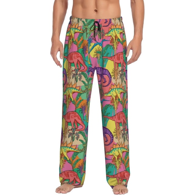 Fotbe Colorful Dinosaur Pantalones de Pijama para Hombre, Pantalones de Dormir, Pantalones de Casa con Cintura Ajustable y Bolsillos-XX-Large