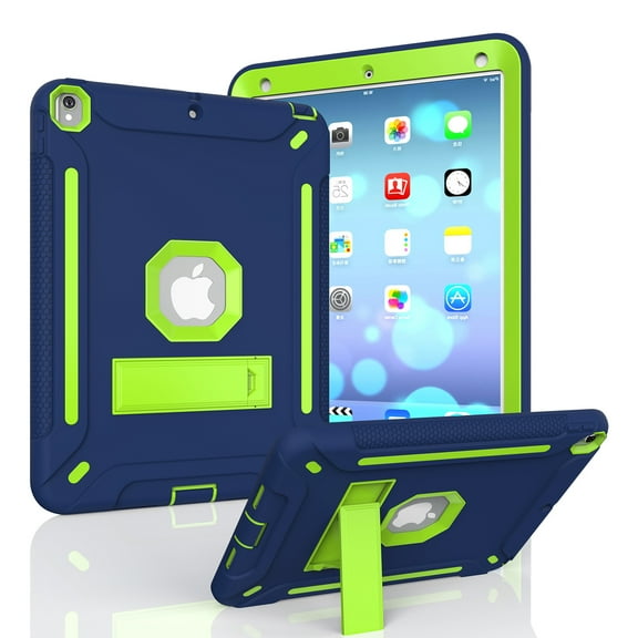 Allytech iPad Air 2 Case, Silicone Lightweight Dual Layer Full Protection Anti-Scratch Kickstand Toddler Kids Proof Bumper Defender Anti-Fingerprint Case Cover for Apple iPad Air 2, Darkblue Mint