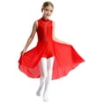 thumbnail image 2 of inlzdz Kids Girls Modern Lyrical Dance Dress Sparkly Sleeveless Skirted Leotard Figure Skating Ballet Dress Red 14, 2 of 7