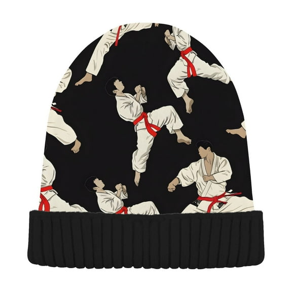 joogoo Karate Pattern Beanie Hats Cuffed Winter Warm Knit Thick Beanies