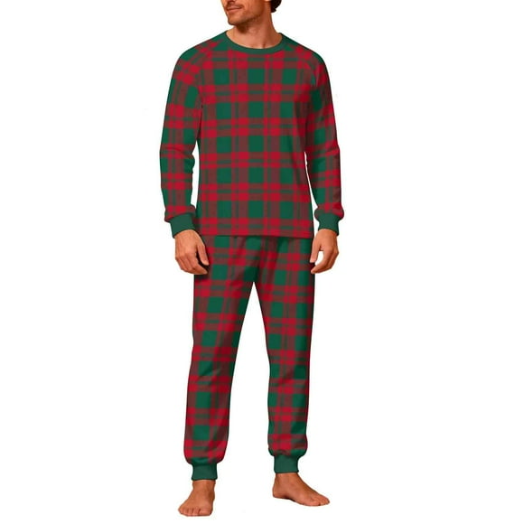 RXMEKW Christmas Pajama Set for Men, Plaid Print Long Sleeve Top and Pants, Soft Polyester Blend Homewear, Holiday Sleepwear