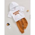 thumbnail image 3 of Mialoley Toddler Boys Clothes, Short Sleeve Hooded Neck Letters Tops Drawstring Long Pants Casual Outfits, 3 of 8