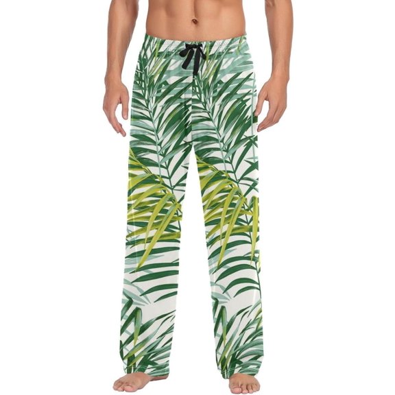 Tropical Palm Leaves Ghost Pajama Pants, Men's Lounge Pants Light with Drawstring and Pockets, Christmas New Year Birthday Father's Day Gifts, Small