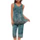 thumbnail image 1 of Conjunto de Verano para las Mujeres Casual Impreso sin Mangas Cuello Redondo Y Pantalones Recortados de Dos Piezas, 1 of 6