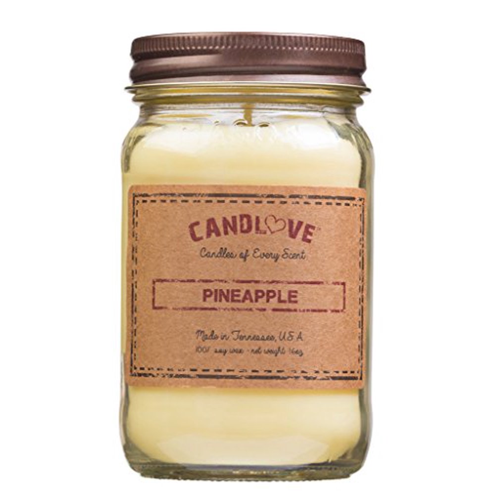 CANDLOVE "Pineapple" Scented 16oz Mason Jar Candle 100 Soy Made In The