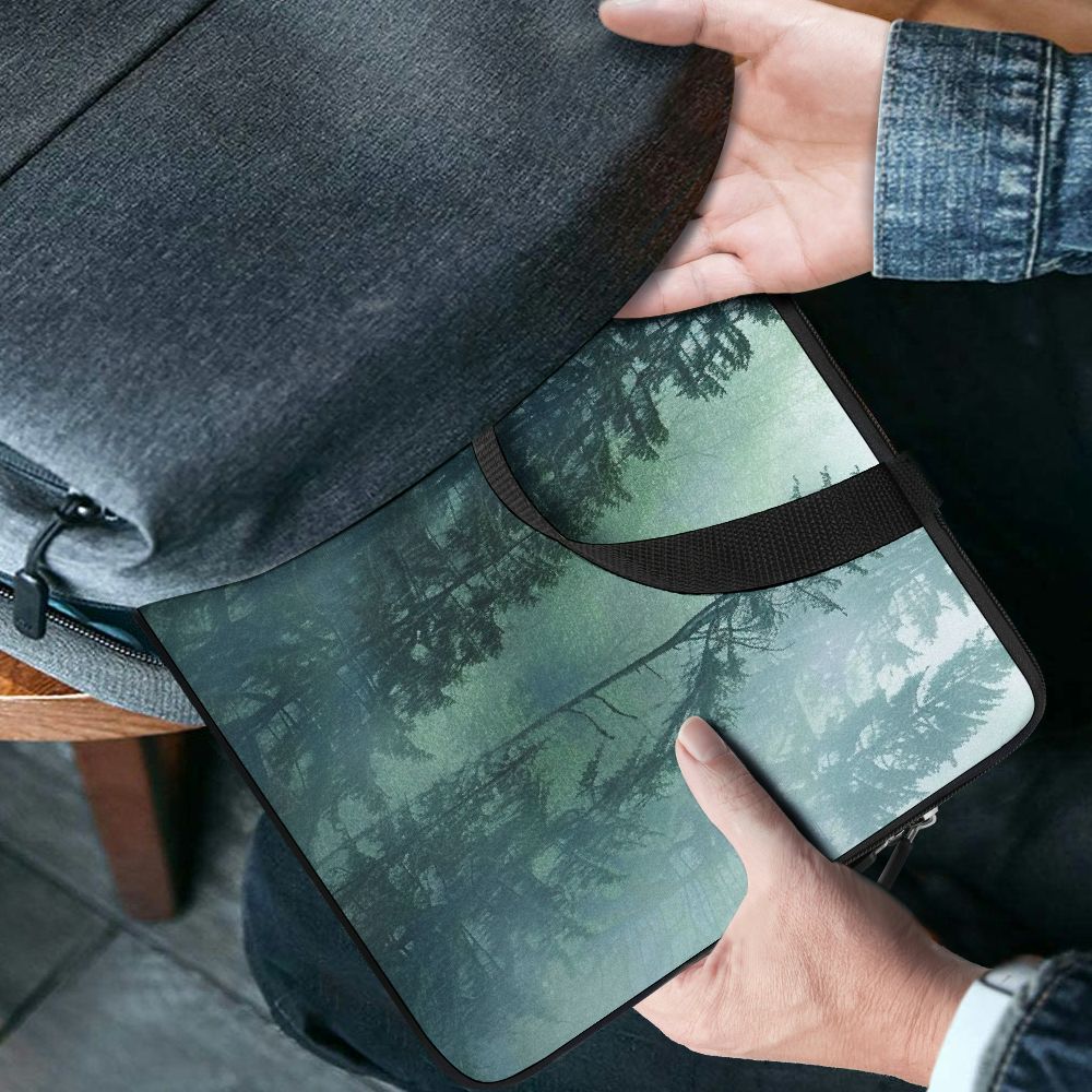 JRXY Trees Fog Neoprene Laptop Bag Diving Fabric Tablet Cover Computer Protective Handle Case 15inch