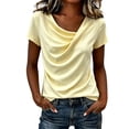 thumbnail image 3 of LEKWK Summer Tops for Women Cowl Neck Short Sleeve Dressy Shirts Lightweight Loose Fit Solid Soft T-Shirt Fashion Casual Vacation Travel Outfits, 3 of 4