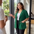 thumbnail image 3 of Agnes Orinda Women's Plus Size Blazers Casual Short Sleeve Notched Lapel Wear-to-Work Blazer Suit Jacket 4X Dark Green, 3 of 8