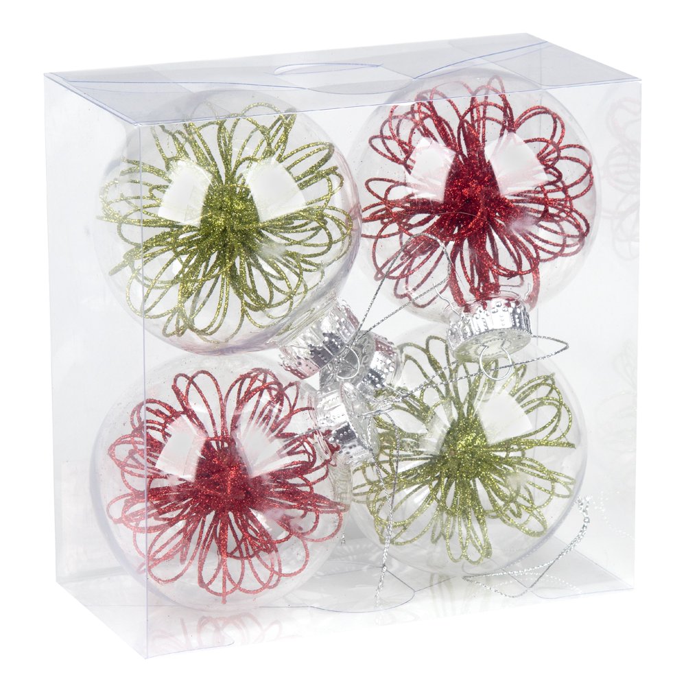 Holiday Time Ornaments, Red and Green, 4 Pack