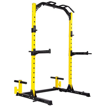 Elegainz EGZ-4000 Adjustable Power Rack Squat Stand with Safety Spotter Arms  Dip Bars  Weight Plate Holders  Barbell Holders and Landmine Attachment  1000-Pound Capacity