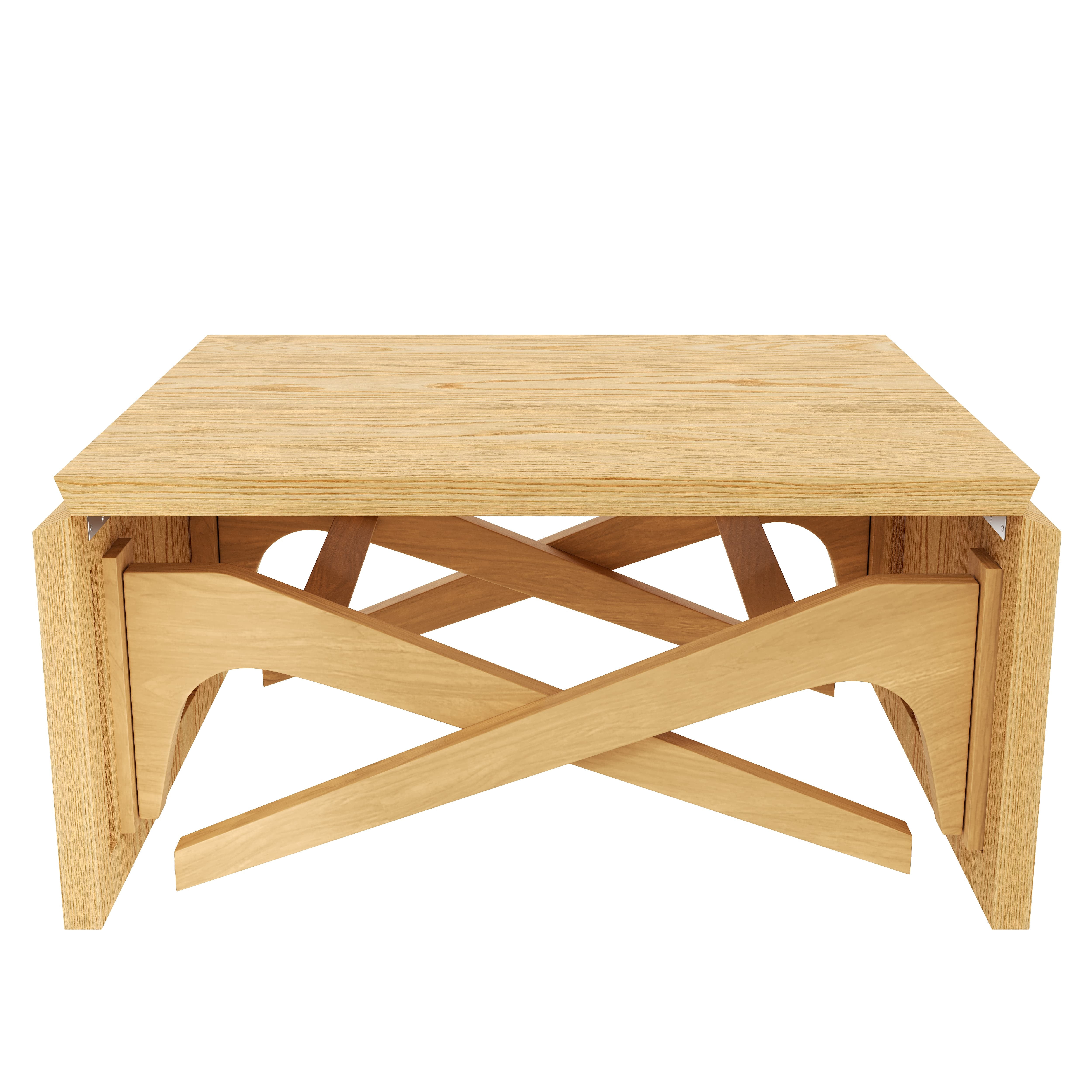 Aukfa 59.5" Rectangle Lift Top Expandable Dining Table, 2-in-1 Solid Wood Coffee Table, Convertible Table for Small Spaces,