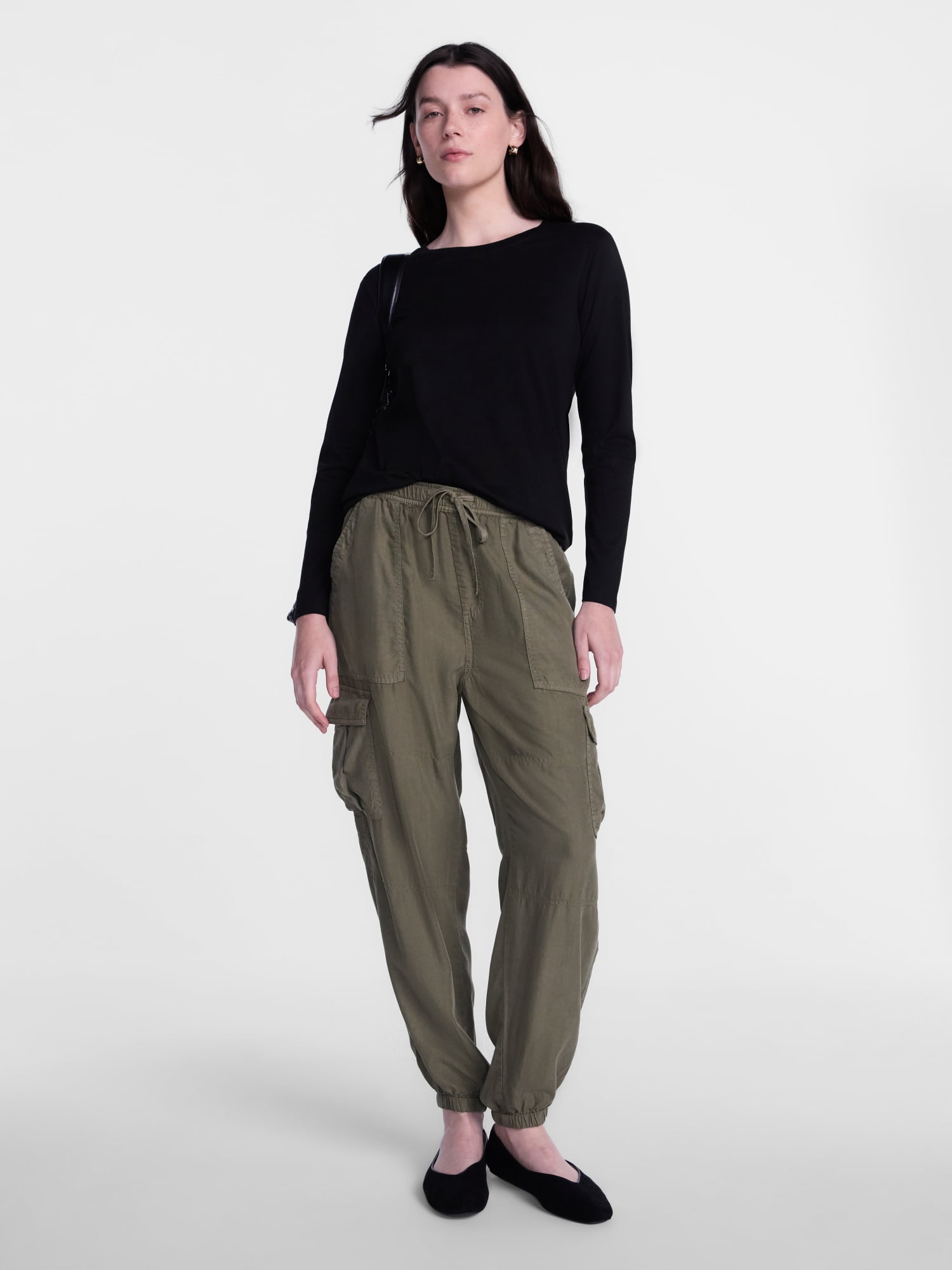 Scenario Women's Cotton Crewneck Tee with Long Sleeves, Sizes XS-XXXL