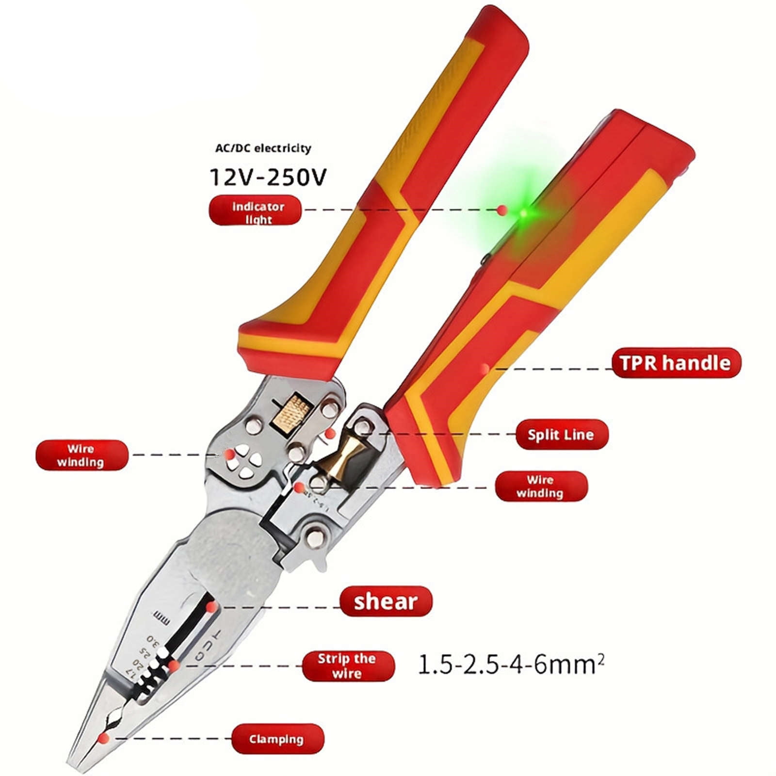 TAPDRA Electrical Wire Stripper Tool For Wire Peeling Cutting Twisting 3CR13 Steel Soft Rubber Handle Current Detection