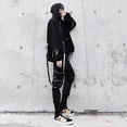 thumbnail image 5 of Autumn dark black webbing zipper decoration men's hooded sweatshirt Harajuku style loose jacket-black-3XL, 5 of 5