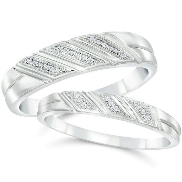 Diamond Wedding Rings Set 1/5cttw Matching His Hers Bands 10k White Gold