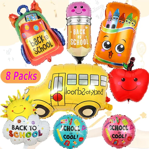 8Pcs Back To School Foil Balloons Decoration Reusable Welcome Party Supplies Set