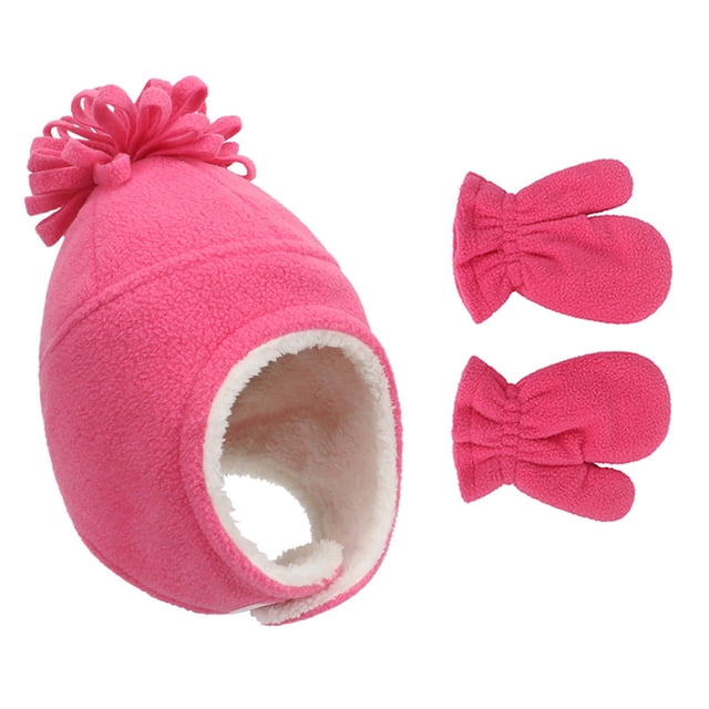 Two Piece Winter Fleece Solid Color Warm Children'S Hat And Gloves
