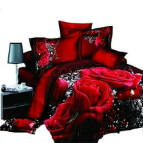3D Oil Painting Red Rose Bedding Set King Size Comforter Bag Duvet Cover Set (3pcs Duvet Cover 230x260cm)
