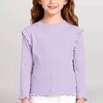 thumbnail image 2 of Ruyang Kids Cute Ruffle Shirt Girls Long Sleeve Crewnck Base Layer Tops Plain Soft Cotton Casual Athletic Tshirt, 2 of 4