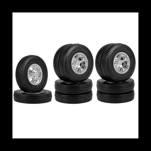 FOR 6PCS Metal Front & Rear Wheel Hub Rubber Tires Wheel Tyre Complete Set for 1/14 RC Trailer Tractor Truck Car