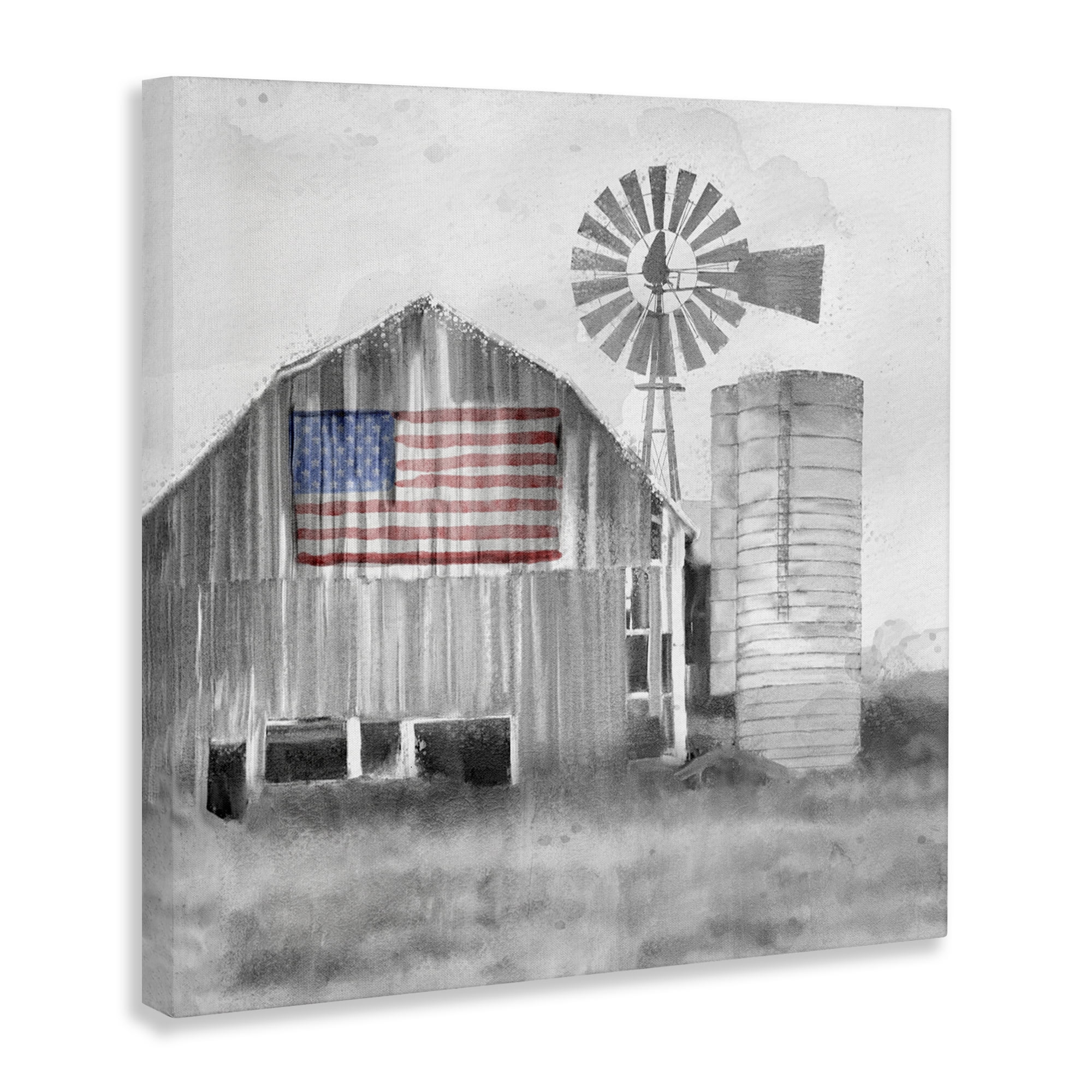 Stupell Industries Grandfather's Barn with Flag Canvas Wall Art, design by Kim Allen