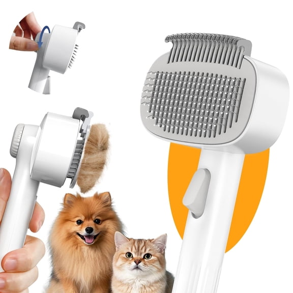 Fengcai 2-in-1 Self-Cleaning Pet Grooming Brush for Long Haired Cats & Dogs, Adjustable Dematting Comb, Removes Loose Fur & Tangles
