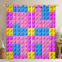 jejeloiu Building Block Print Curtains Pack of 2 (42x84 Each),Colorful Funny Toy Curtains Blackout,Pink Purple Blue Yellow Bedroom Curtains For Kids,Super Cozy Room Decor