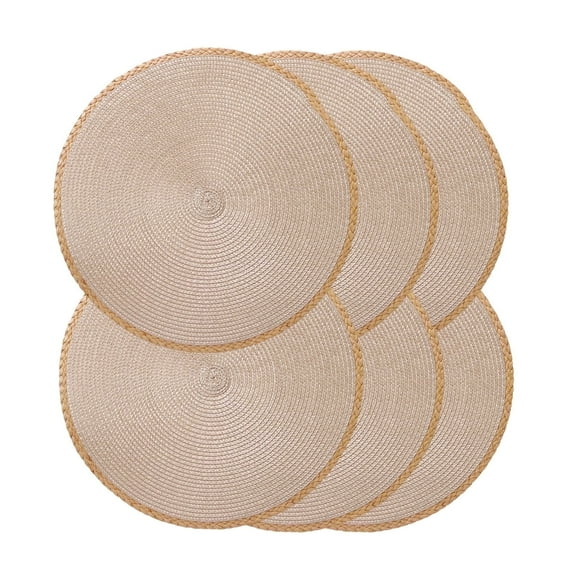 Juego 6 Manteles Individuales Redondos 15" Beige Natural Trenzado | Lavables, Resistentes al Calor