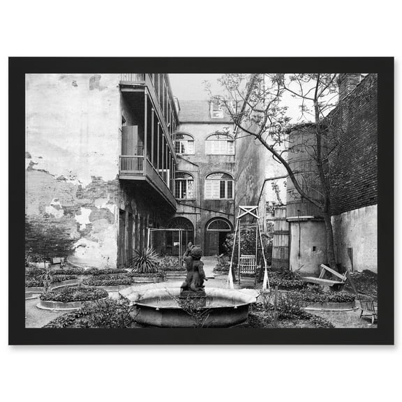 Vintage Photo Old French Courtyard New Orleans Louisiana A4 Artwork Framed Wall Art Print