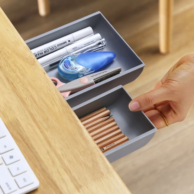 Caja de almacenamiento de cajón de mesa autoadhesiva ABS debajo de la bandeja organizadora de papelería de escritorio Tmvgtek Para estrenar