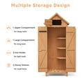 thumbnail image 6 of BouPower 63"/70" Waterproof Wooden Outdoor Storage Shed – Vertical Garden Cabinet with 3 Shelves, Lockable Door & Roof Storage, Space-Saving Design for Patio, Yard, or Lawn, 6 of 8