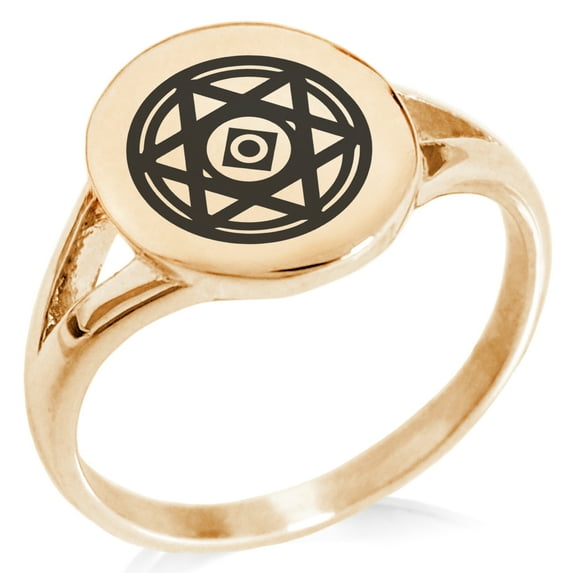 Stainless Steel Conjuration Magic Rune Minimalist Oval Top Polished Statement Signet Ring