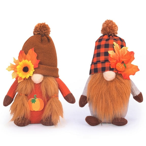 Jlong Handmade Fall Gnomes, 2PCS Fall Thanksgiving Gnome Plush Swedish Gnomes Ornaments with Pumpkin Maple Leaves, Fall Gnomes Decor Thanksgiving Holiday Home Table Decorations Gifts