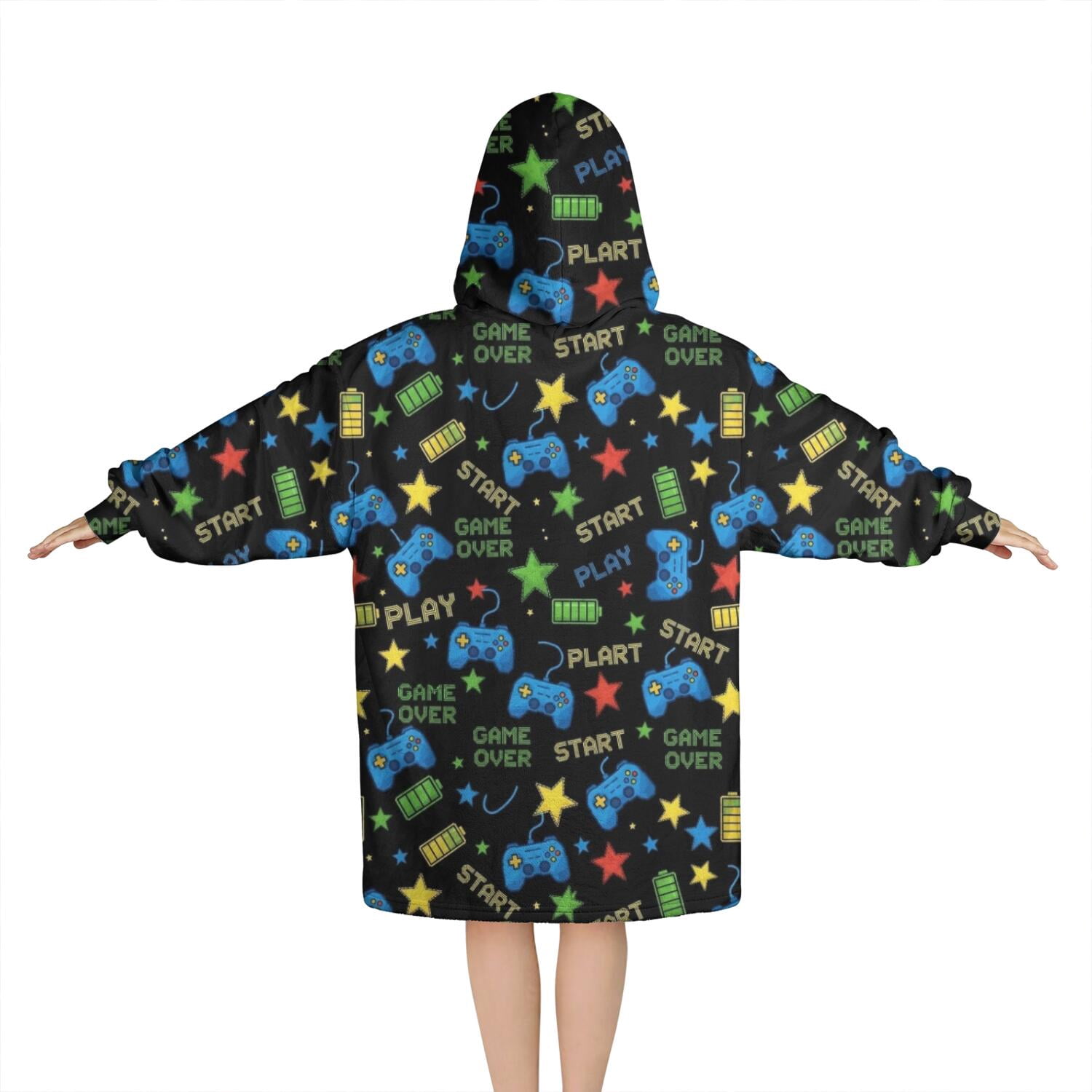 Colorful Controllers Games Icons Black Pattern Blanket Hoodies for Kids 6-13YR Oversize Wearable Blanket Hoodies for Boys Girls Teens