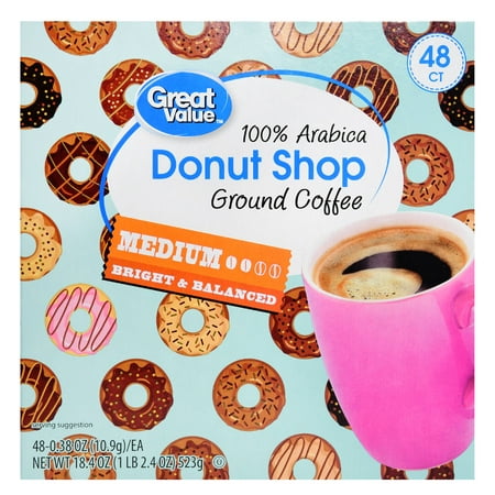 (2 Pack) Great Value Donut Shop 100% Arabica Medium Ground Coffee, 0.38 oz, 48