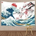 thumbnail image 5 of Japanese Wave Tapestry, Cool Ocean Wave Wall Tapestry, Asian Anime Mount Red Sun Cherry Blossom Decorations Tapestry Wall Hanging for Bedroom Artistic, 60X40IN, 5 of 5