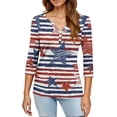 thumbnail image 4 of Women's Patriotic Star Print 250th Anniversary USA Shirt V-Neck Button 3/4 Sleeve T-Shirt, 4 of 6