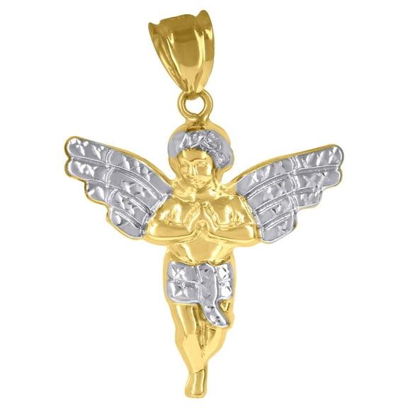 14k Two-tone Gold Mens Angel Religious Charm Pendant for Men